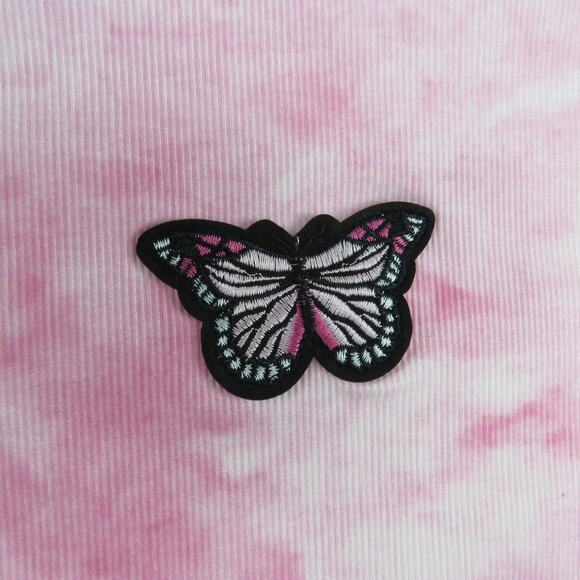 Verge Girl 8 Birdies Y2k Pink Tie Dye Embroidered Butterfly Crop Top Medium - Picture 4 of 6